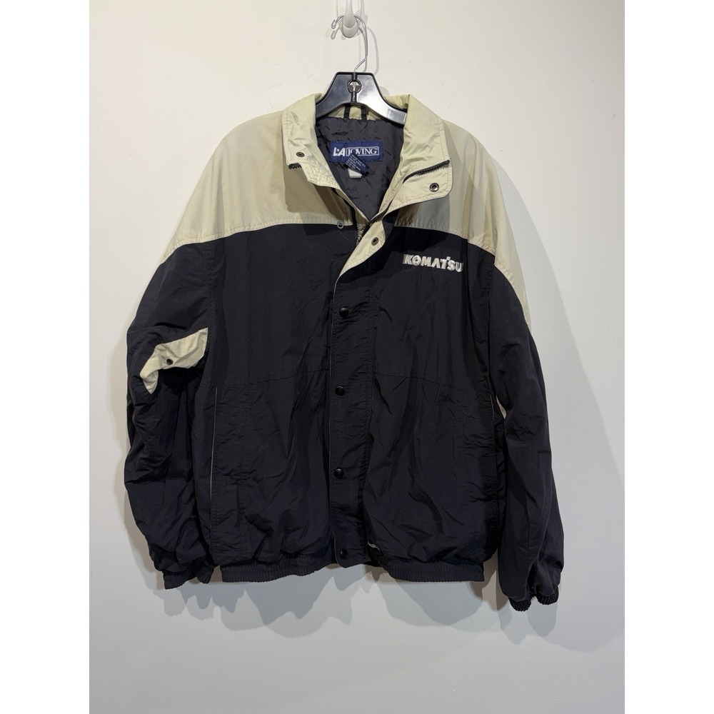 Komatsu Jacket Size XL Beige Black Windbreaker Utility Workwear LALoving